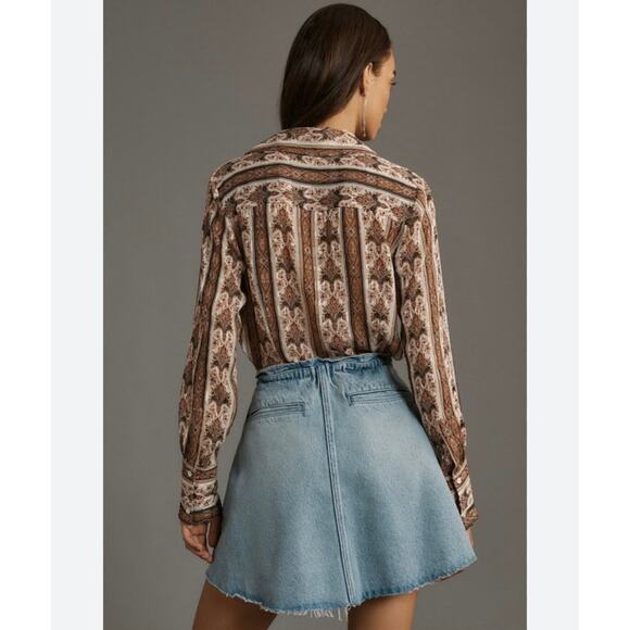 NWT Anthropologie Pilcro Reworked Denim Skater Mini Skirt Blue Raw Hem Size M - Picture 4 of 10